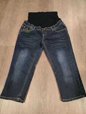 Tala Jeans Maternity Dark Wash Cropped Jeans Stretch Panel Capris Size Large